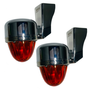 SS Mirror Light Bracket, Dark Amber Watermelon Light Glass. Straight Angle. Set.