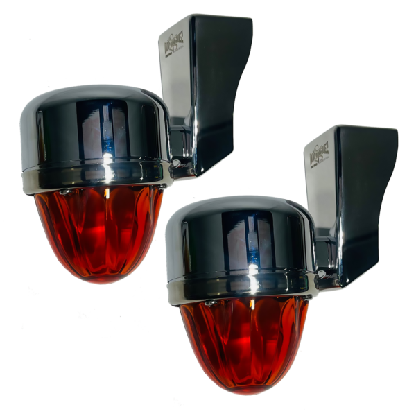 SS Mirror Light Bracket, Dark Amber Watermelon Light Glass. Straight Angle. Set.