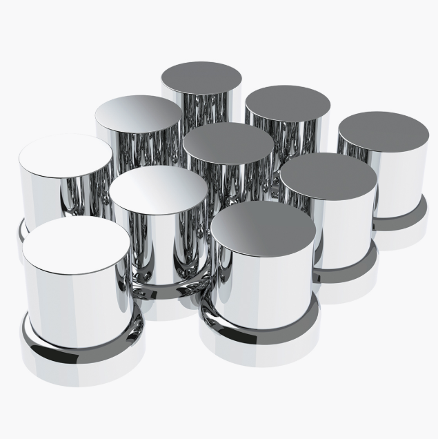 33mm X 2" Chrome Plastic Flat Top Nut Covers With Flange - Push-On (10-Pack)